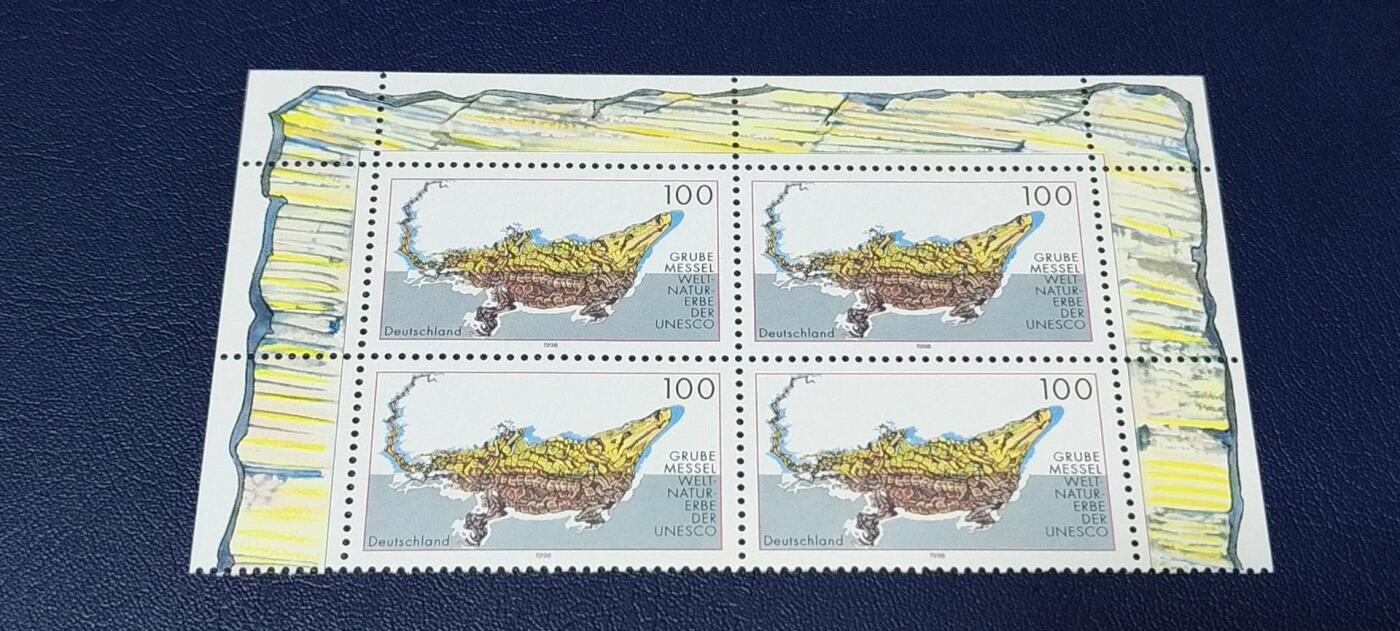 德国邮票专场，都是四方联 德国邮票四方联一张，1998年发行，格鲁别.梅塞尔化石展。品相如图