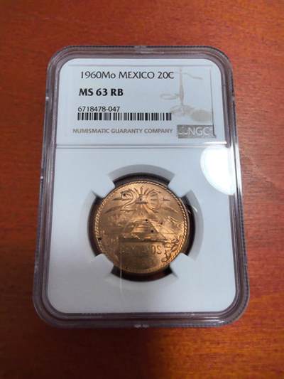 长老汇蛇年精选第三十三场拍卖 - 1960墨西哥20分铜币，NGC MS63RB，原光