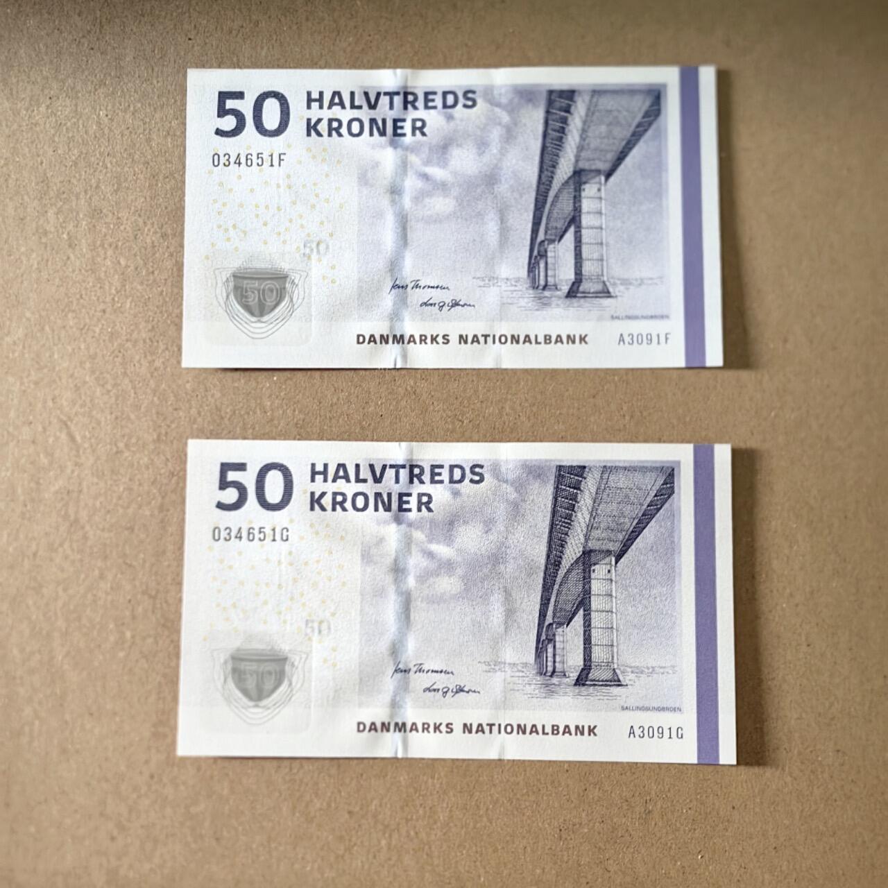 【礼羽收藏】🌏世界钱币拍卖第99期 丹麦09年50克朗全同号两张全新 unc 品相 