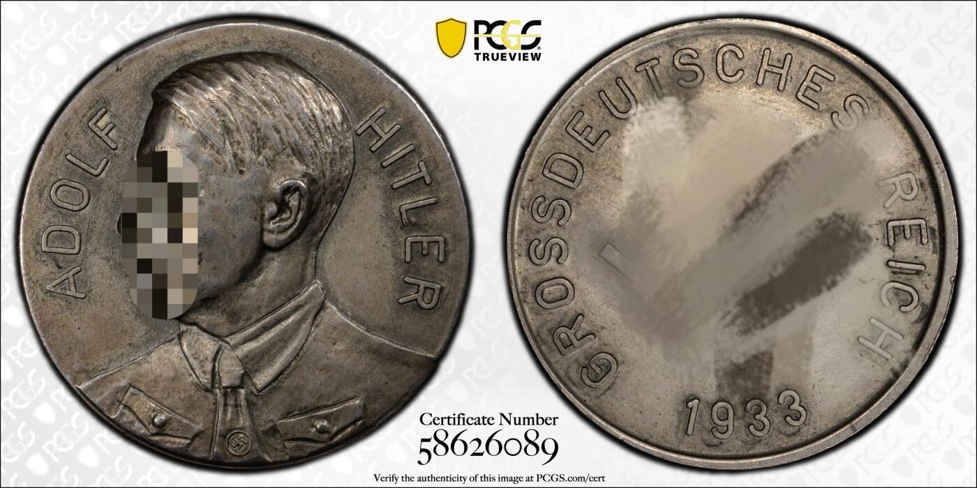 万国钱币拍卖第050期（万国五十期纪念大拍） PCGS SP62 1933年德国民族社会主义工人党党魁当选帝国总理纪念银章 高浮雕早期年轻态 叁帝国初期珍惜罕见品种 原味德国淡彩浓厚倒影包浆 顶级收藏品质（原图请私信后台或自行查询官网）