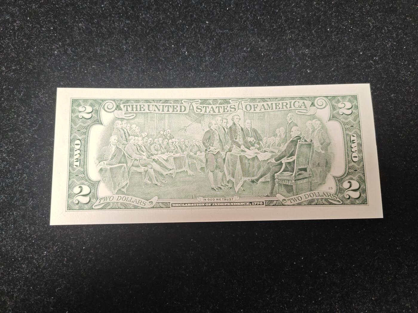 美国纸币 2003年A 2美元 D区 无4 全新UNC