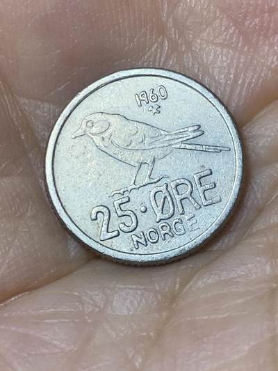 2025年第七十七场(总第一百零三场）外国好品散币(免佣金) - 较少早期年份–挪威🇳🇴1960年25欧尔(奥拉夫五世第一版)