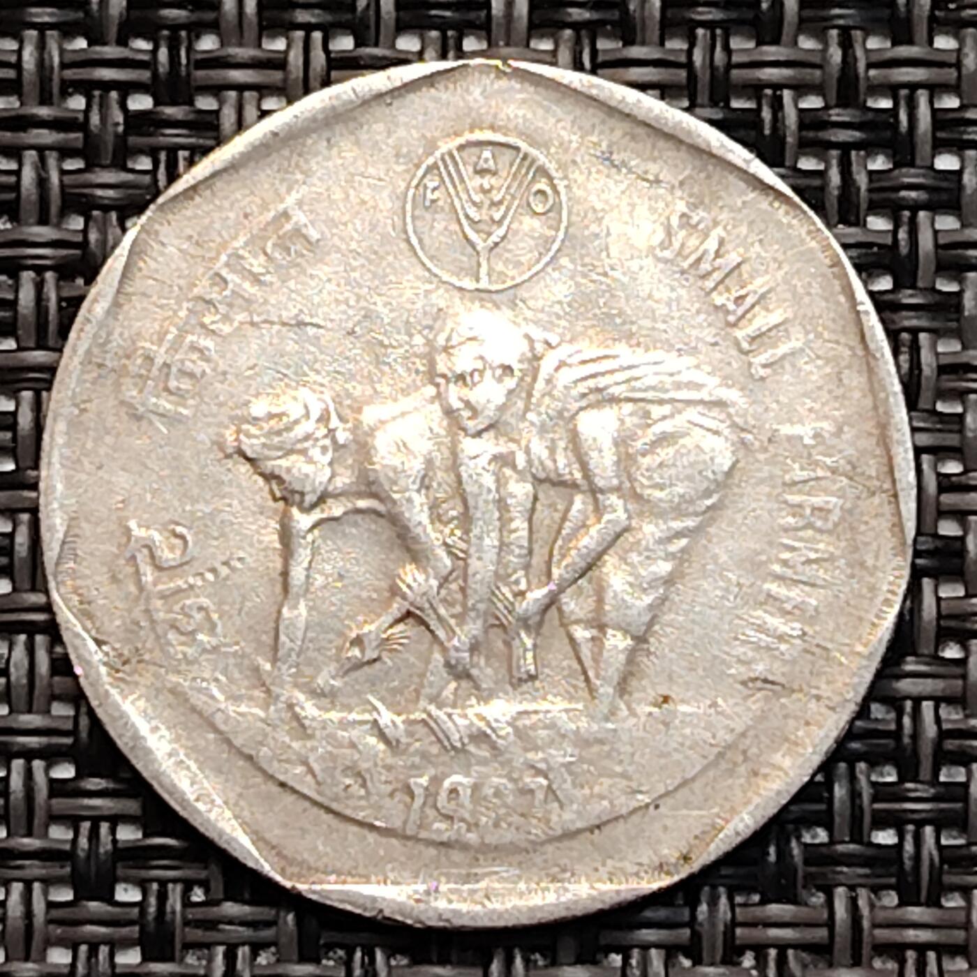 布加迪🐬～世界钱币(上海)🌾第 232 期 /  各国套币和散币 印度🇮🇳 1987年 1卢比 FAO纪念币
