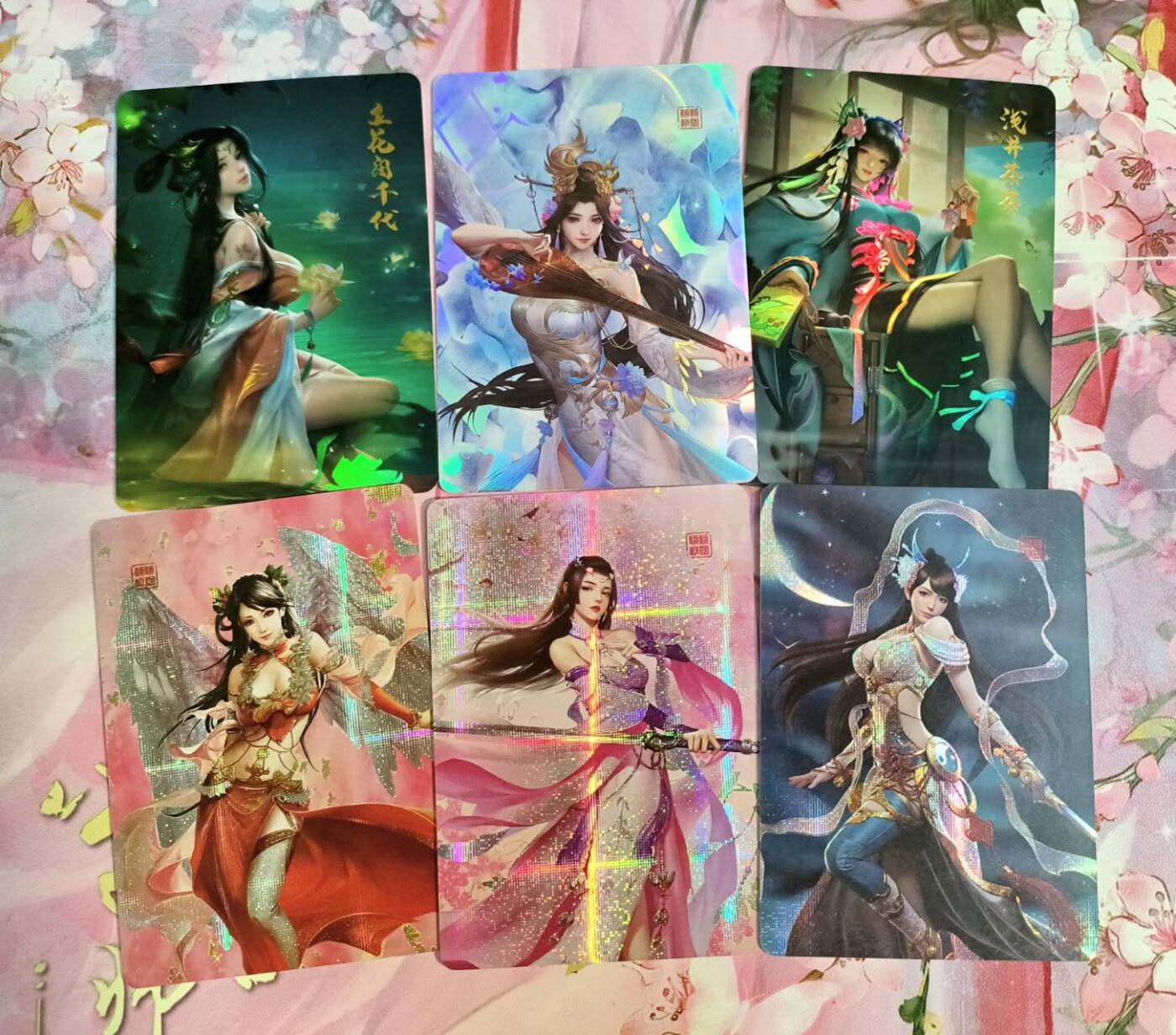 龙虎卡牌第四十九场 （无佣金，满120包邮，欢迎送拍，摩点开车） 彩闪4+纱布闪2 鸡腿卡牌 精选国风美人6款