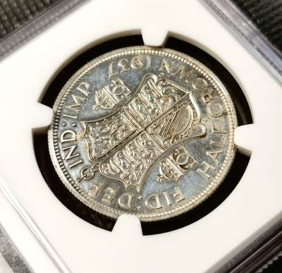 甄臻铺-世界币章拍卖（第28期），送拍享返佣金等优惠多多 NGC-Proof Detail 1937年英国乔治六世精制1/2克朗