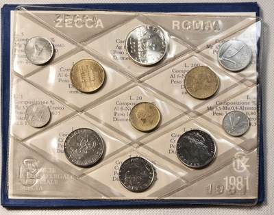 甄臻铺-世界币章拍卖（第28期），送拍享返佣金等优惠多多 1981年 意大利 卡装BU套币 共11枚 含500里拉帆船少女银币
