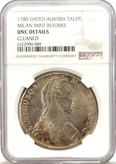博洋堂世界钱币拍卖第134期（全场包邮） - NGC UNC 奥地利1780年大奶妈1泰勒大银币，米兰造币厂早期铸造