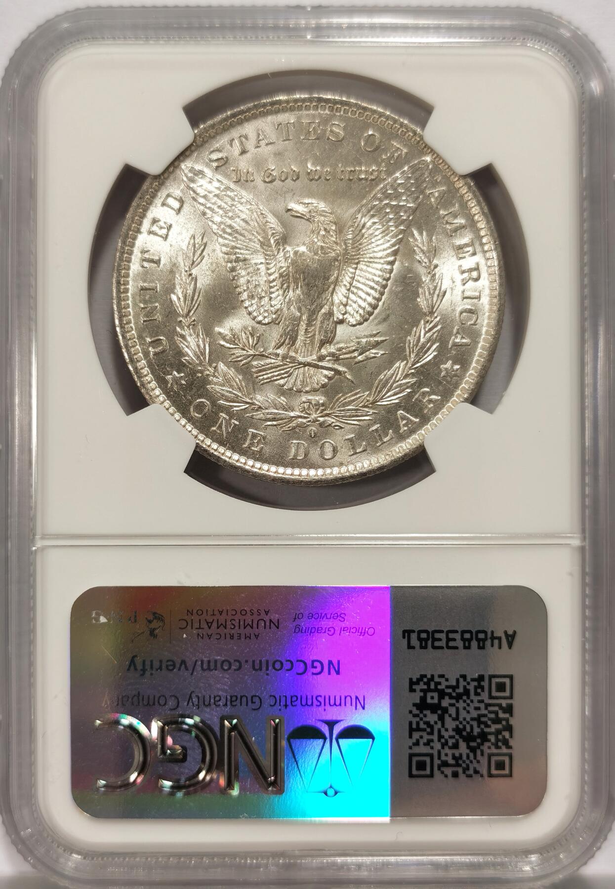 博洋堂世界钱币拍卖第134期（全场包邮） NGC MS64 美国1884年O版摩根1美圆 淡彩包浆