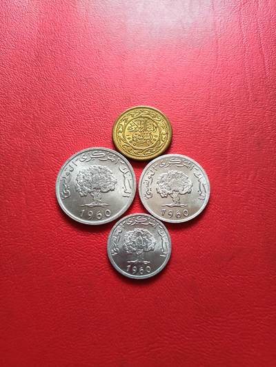 【云涧收藏】第五十一场 突尼斯1960年1～10米利姆4枚，UNC