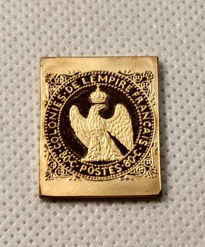 甄臻铺-世界币章拍卖（第28期），送拍享返佣金等优惠多多 - 法国殖民地1859年双头鹰邮票纪念银章，正面是双头鹰图案，背面是COLONIES FRANCAISES字样重6.5g，长23mm，宽19mm