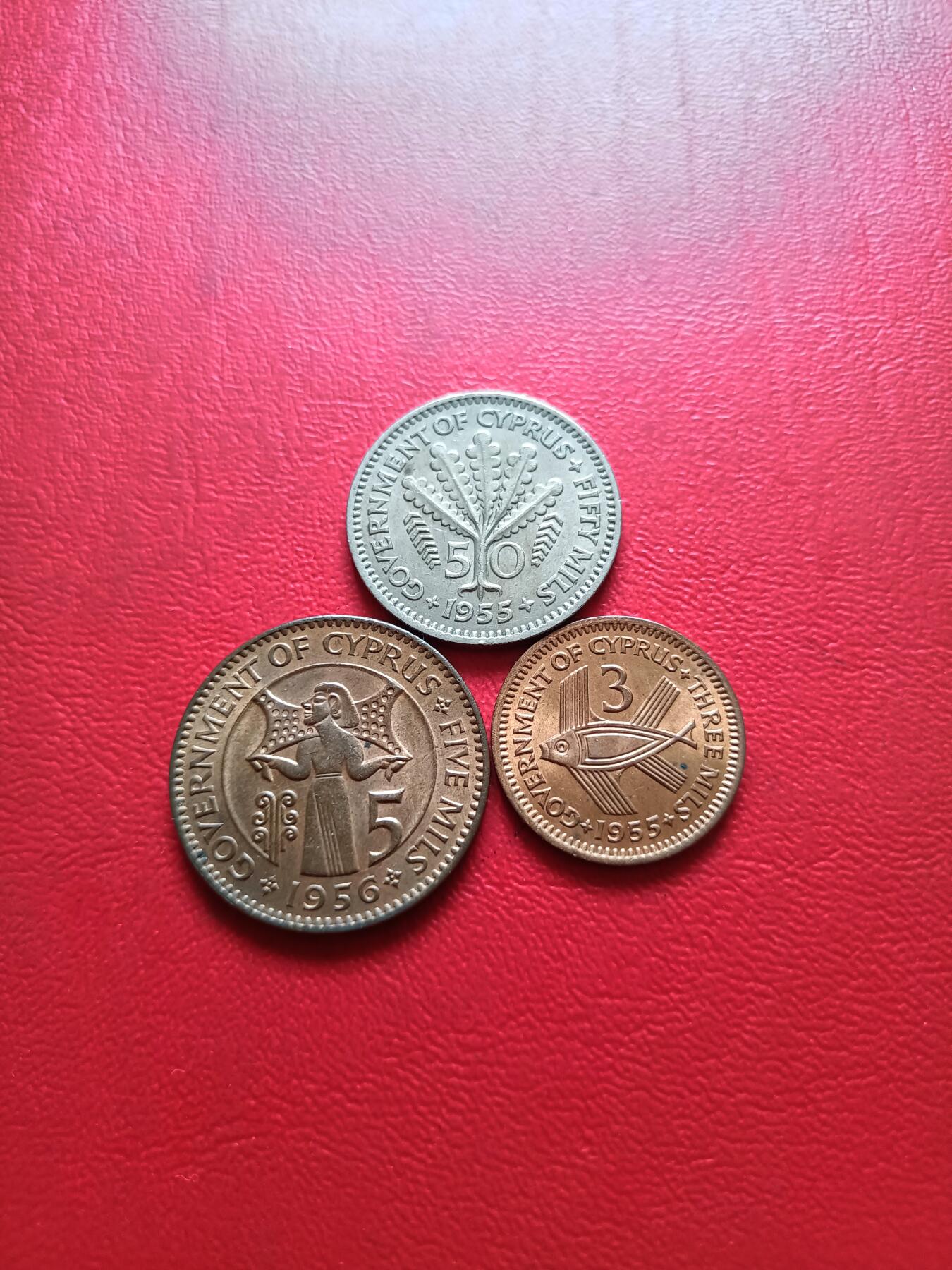 【云涧收藏】第五十一场 英属塞浦路斯3、5、50米尔3枚