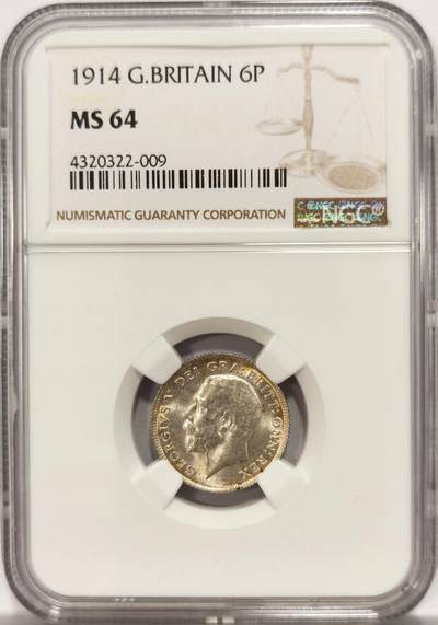博洋堂世界钱币拍卖第134期（全场包邮） - NGC MS64 英国1914年6便士银币