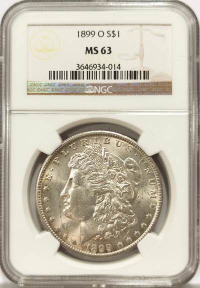 博洋堂世界钱币拍卖第134期（全场包邮） - NGC MS63 1899年O版美国摩根银币 一抹靓丽的环彩包浆，63分中的佼佼者