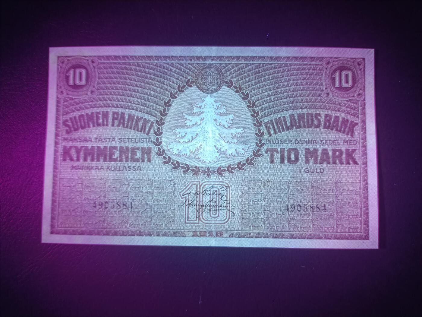2025八月第二期（总187期） 芬兰1918版10马克AUNC，芬兰独立后第一版钞票，松树和牛群，少见品种