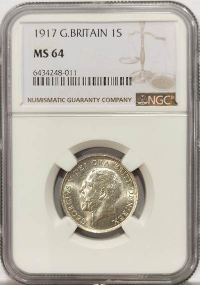 博洋堂世界钱币拍卖第134期（全场包邮） - NGC MS64 英国1917年1先令银币