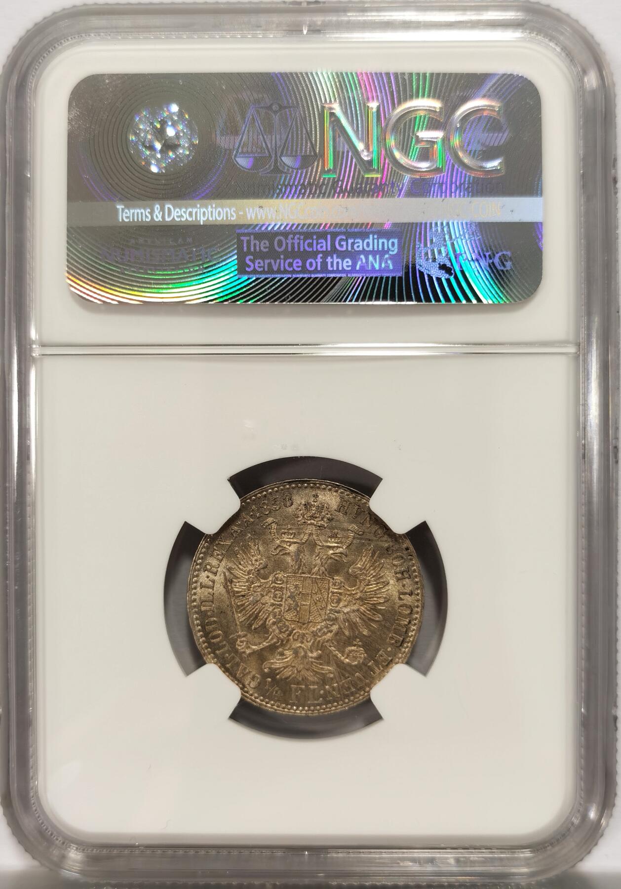 博洋堂世界钱币拍卖第134期（全场包邮） NGC MS64 奥地利1858年A版1/4FL银币