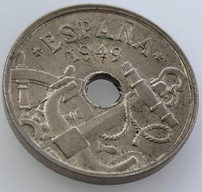 外国优质老铜币纪念币银币，周五晚上九点倒数截拍，满百包邮，可寄存半年，喜欢朋友微信扫描二维码可直接参拍 - 西班牙1949年50分箭头向上版