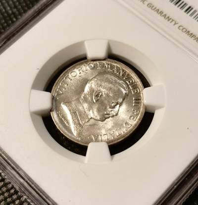 甄臻铺-世界币章拍卖（第28期），送拍享返佣金等优惠多多 NGC-MS63 1917年意大利马车1里拉，细节极好，淡紫色包浆，低评