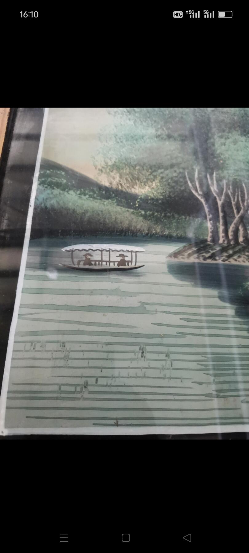 五六十年代（湖光春色）玻璃画1对。43㎝×33㎝。品相好，如图包老