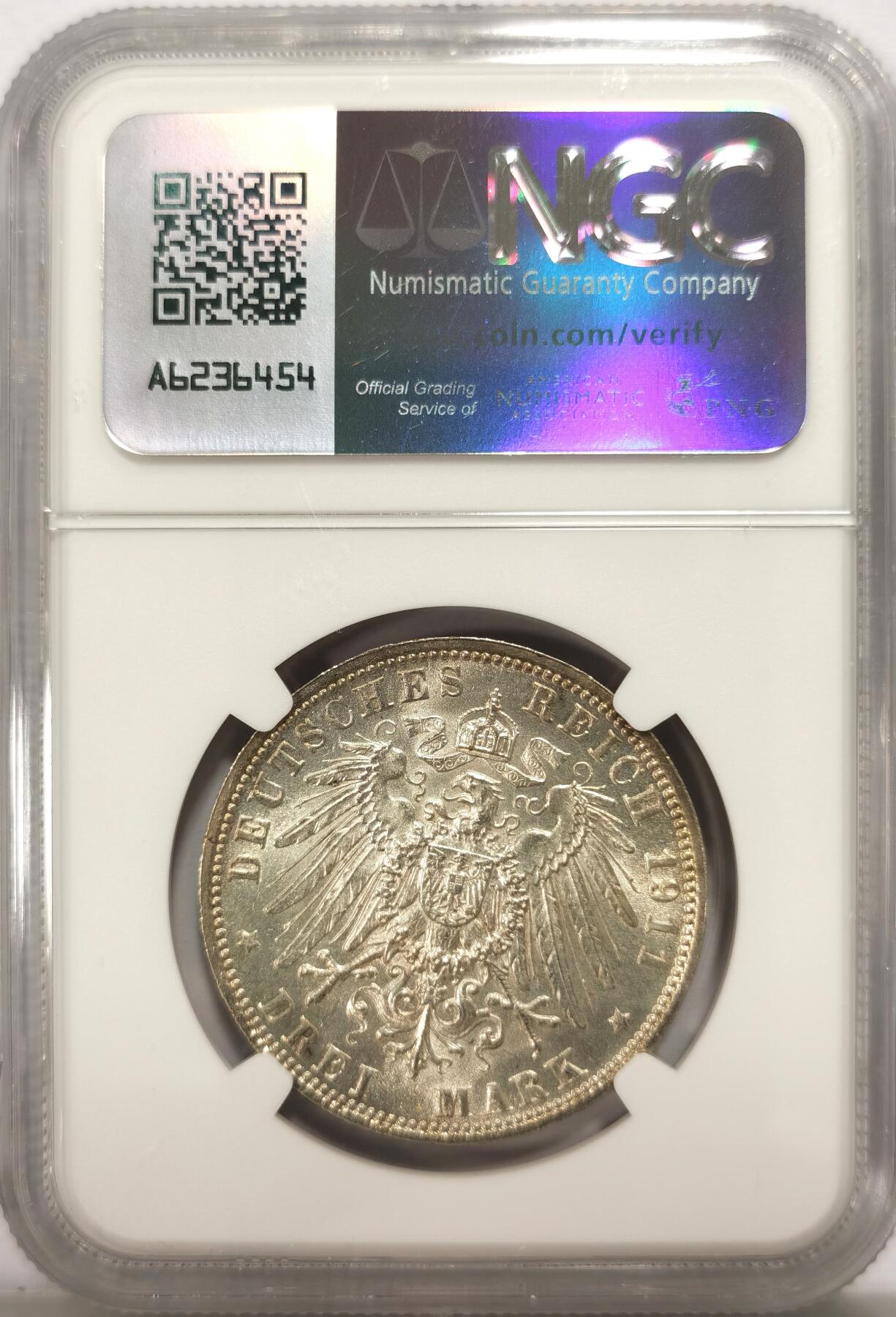 博洋堂世界钱币拍卖第134期（全场包邮） NGC MS61 德国巴伐利亚1911年柳特波德3马克银币