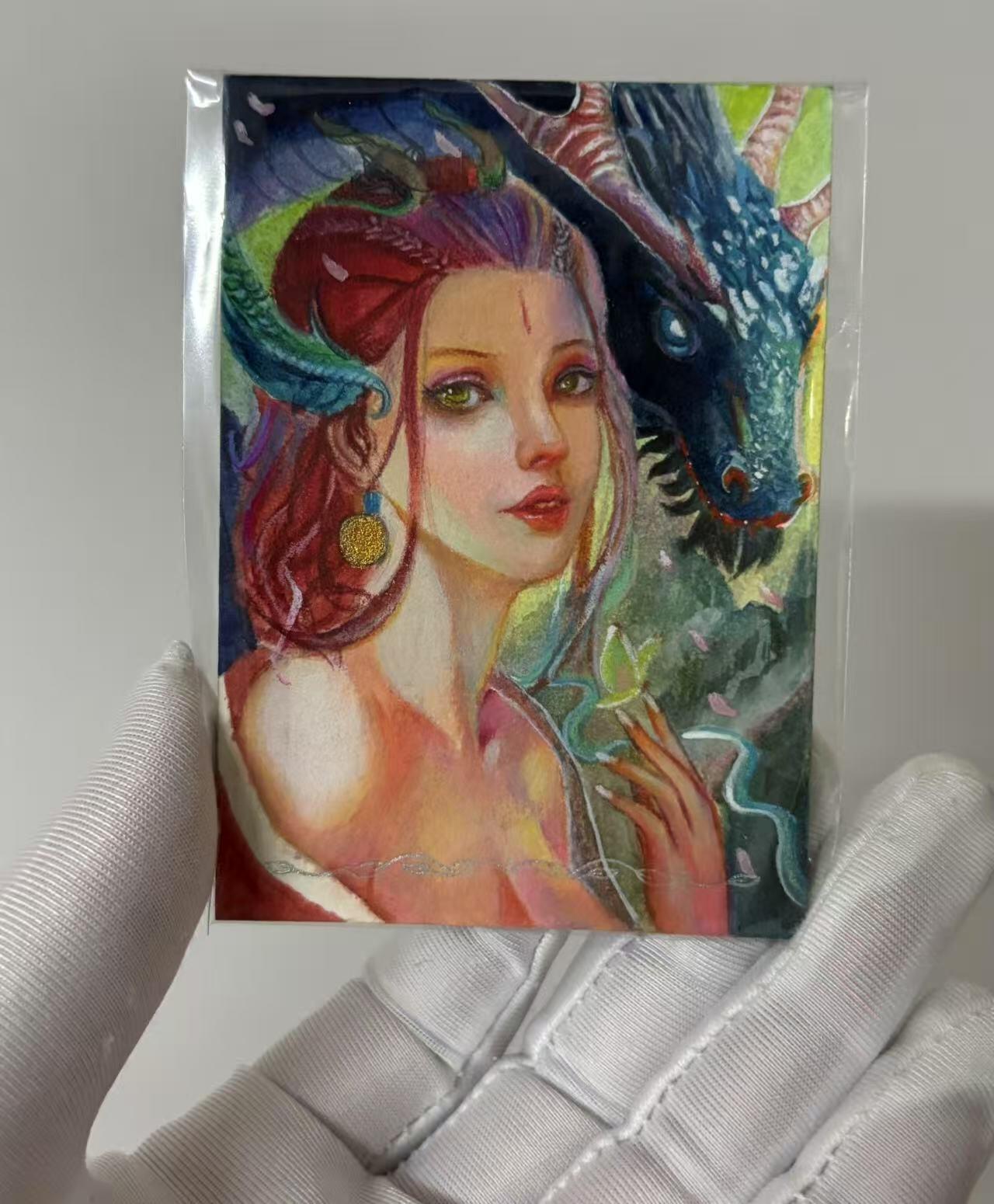 零元拍：万物有灵系列 手绘卡 每张手绘卡都是限量一张！ 画师青春 美女与青龙 超级美的一张！
