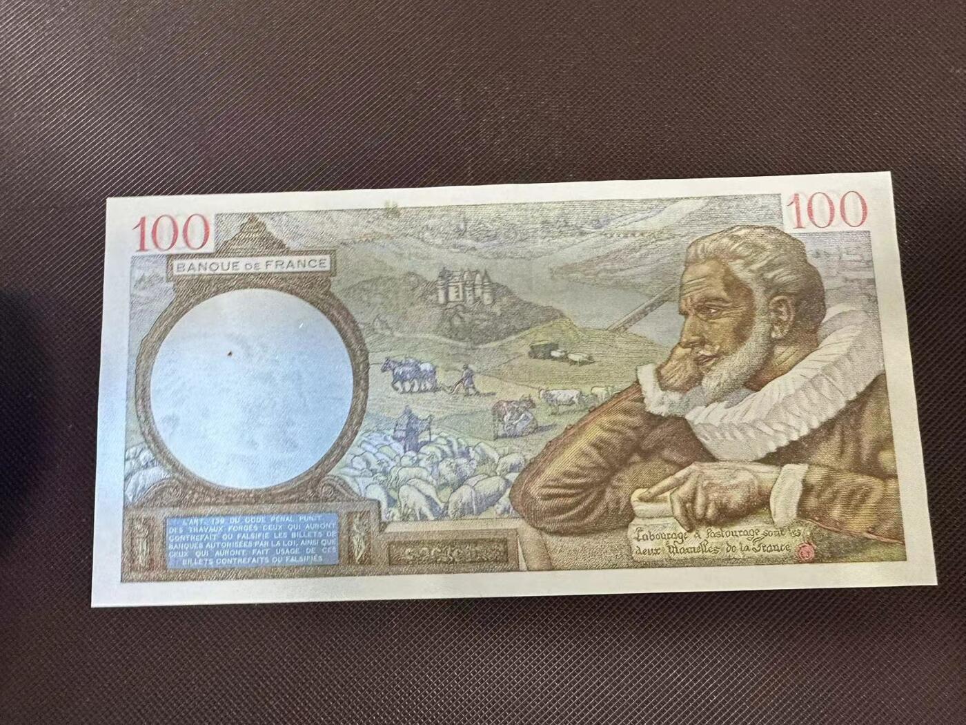 喜羊羊钱币收藏2025第8期(普品场) 	法国	P-94 1940年100法郎	UNC-针孔				Y.12197 607		