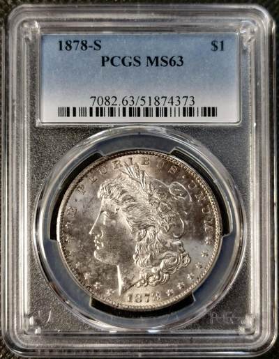 甄臻铺-世界币章拍卖（第28期），送拍享返佣金等优惠多多 - PCGS-MS63 1878年S版美国摩根，PL地板，少见首发年份
