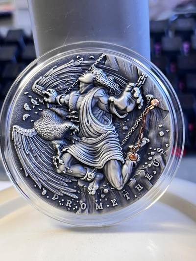 第170期拍卖【长期征集拍品】 - 纽埃2019希腊神话系列普罗米修斯2盎司镀金银币，999银，发行500枚
