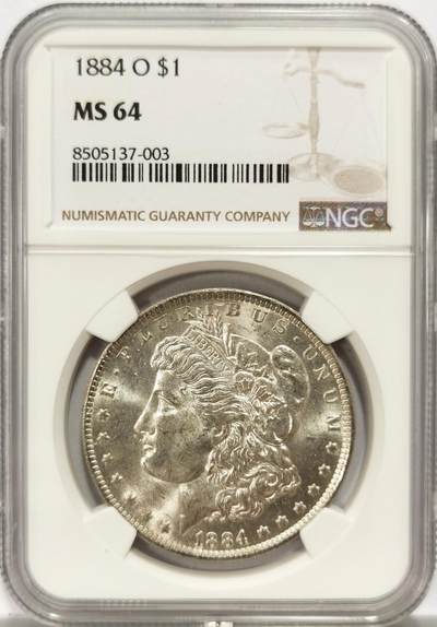 博洋堂世界钱币拍卖第134期（全场包邮） - NGC MS64 美国1884年O版摩根1美圆 淡彩包浆