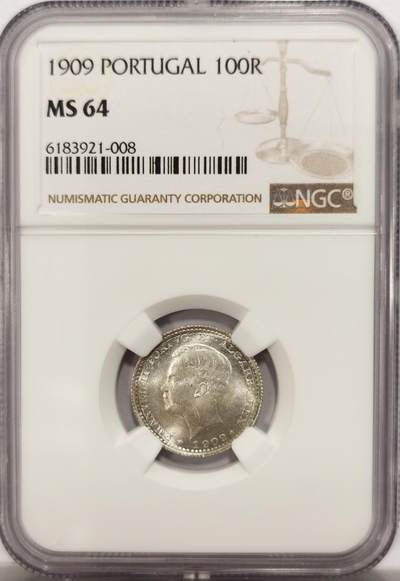 博洋堂世界钱币拍卖第134期（全场包邮） - NGC MS64 葡萄牙1909年100R银币
