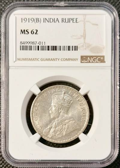 甄臻铺-世界币章拍卖（第28期），送拍享返佣金等优惠多多 - NGC-MS62 1919年英属印度乔治五世卢比