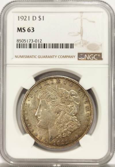 博洋堂世界钱币拍卖第134期（全场包邮） - NGC MS63 美国1921年D版摩根银币，稀少版别，转光好品。