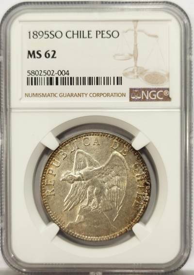 博洋堂世界钱币拍卖第134期（全场包邮） - NGC MS62 智利1895年1比索银币