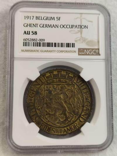 G&W世界散币，银币处理专场（第27场） - NGC-AU58  德占比利时 根特 1917年5法郎  铜币