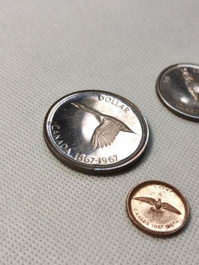 甄臻铺-世界币章拍卖（第28期），送拍享返佣金等优惠多多 1967年 加拿大建国100周年套币 含4枚银币