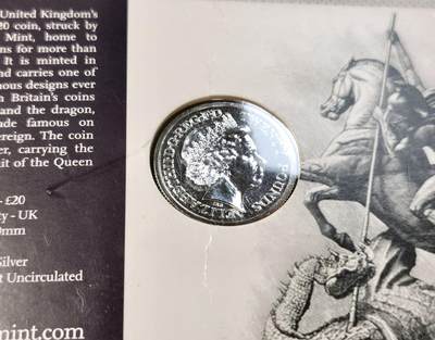甄臻铺-世界币章拍卖（第28期），送拍享返佣金等优惠多多 2013年 英国20磅小马剑纯银币 原厂卡装 英国首枚20磅银币