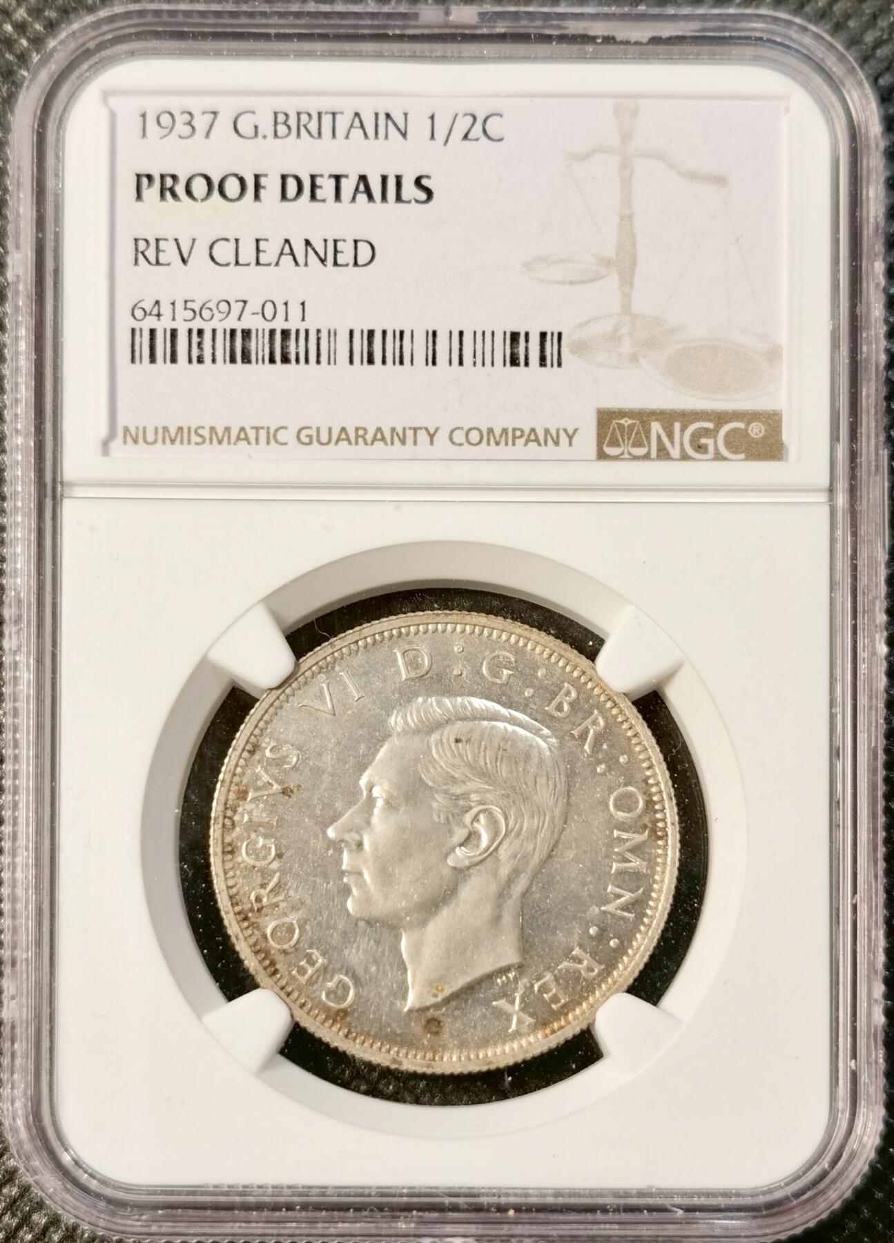 甄臻铺-世界币章拍卖（第28期），送拍享返佣金等优惠多多 NGC-Proof Detail 1937年英国乔治六世精制1/2克朗