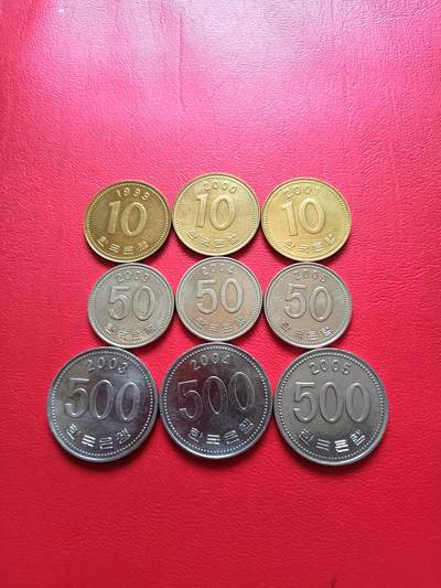 【云涧收藏】第五十一场 - 韩国10、50、500元3枚3组9枚，UNC