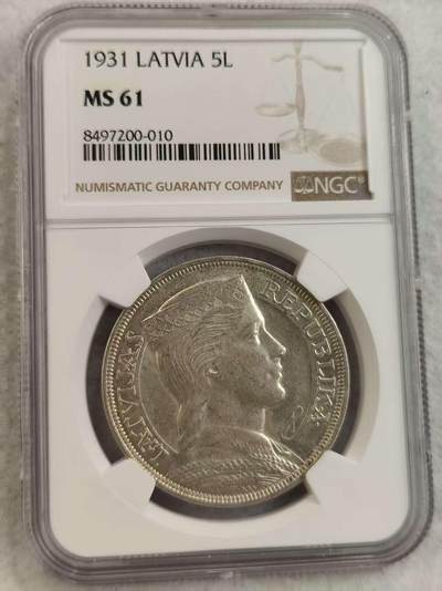 G&W世界散币，银币处理专场（第27场） - NGC-MS61 拉脱维亚1931年5列伊  银币
