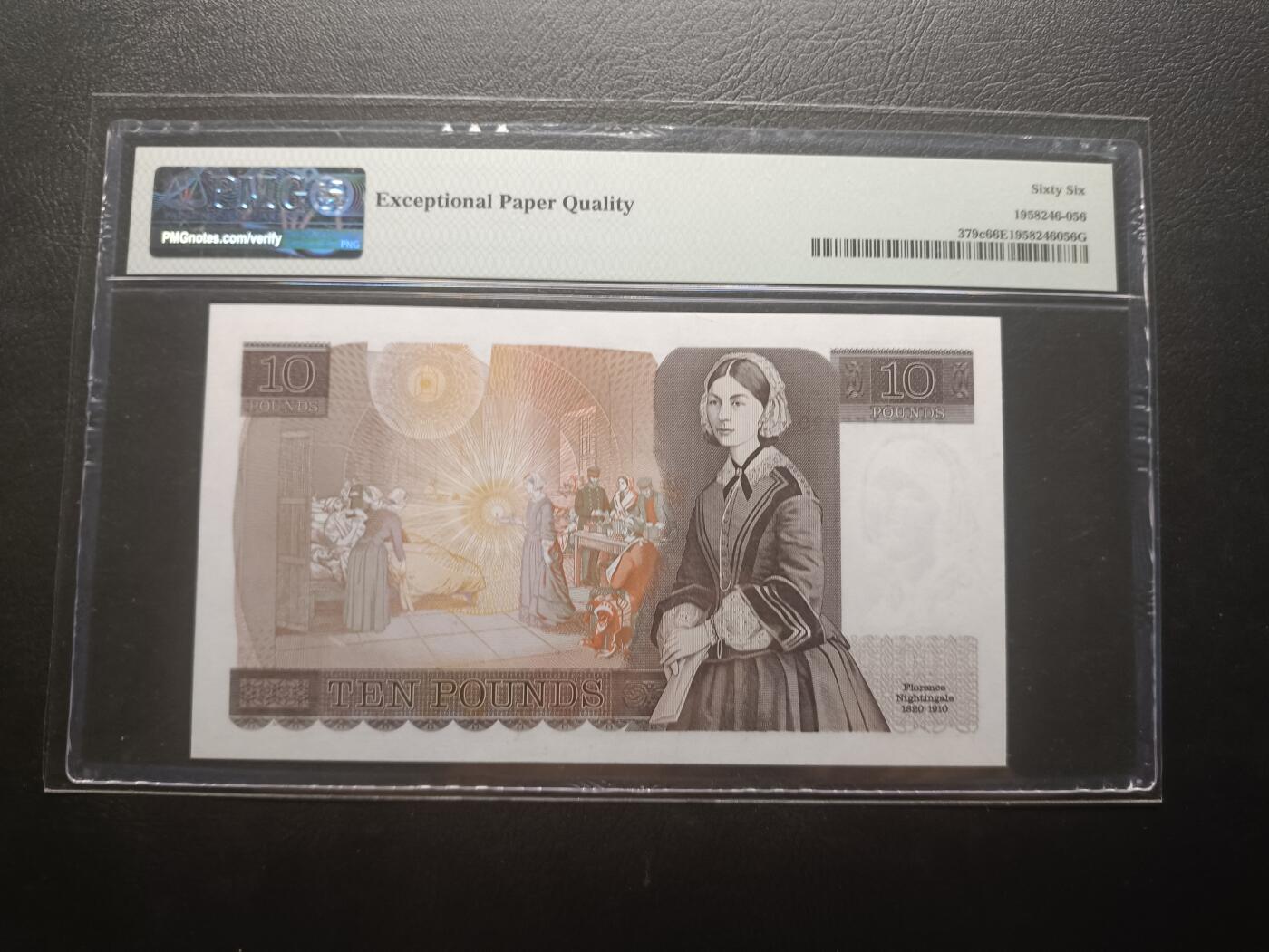 2025八月第二期（总187期） 英格兰D序列10镑somerset签名背面左下L字版PMG66epq，青年女王和南丁格尔