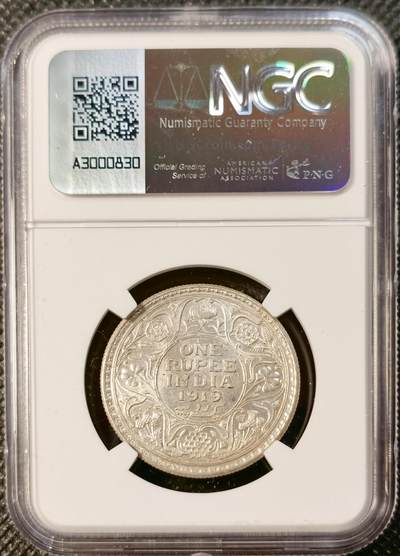 甄臻铺-世界币章拍卖（第28期），送拍享返佣金等优惠多多 NGC-MS62 1919年英属印度乔治五世卢比