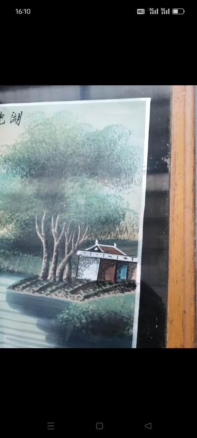 五六十年代（湖光春色）玻璃画1对。43㎝×33㎝。品相好，如图包老 - 五六十年代（湖光春色）玻璃画1对。43㎝×33㎝。品相好，如图包老