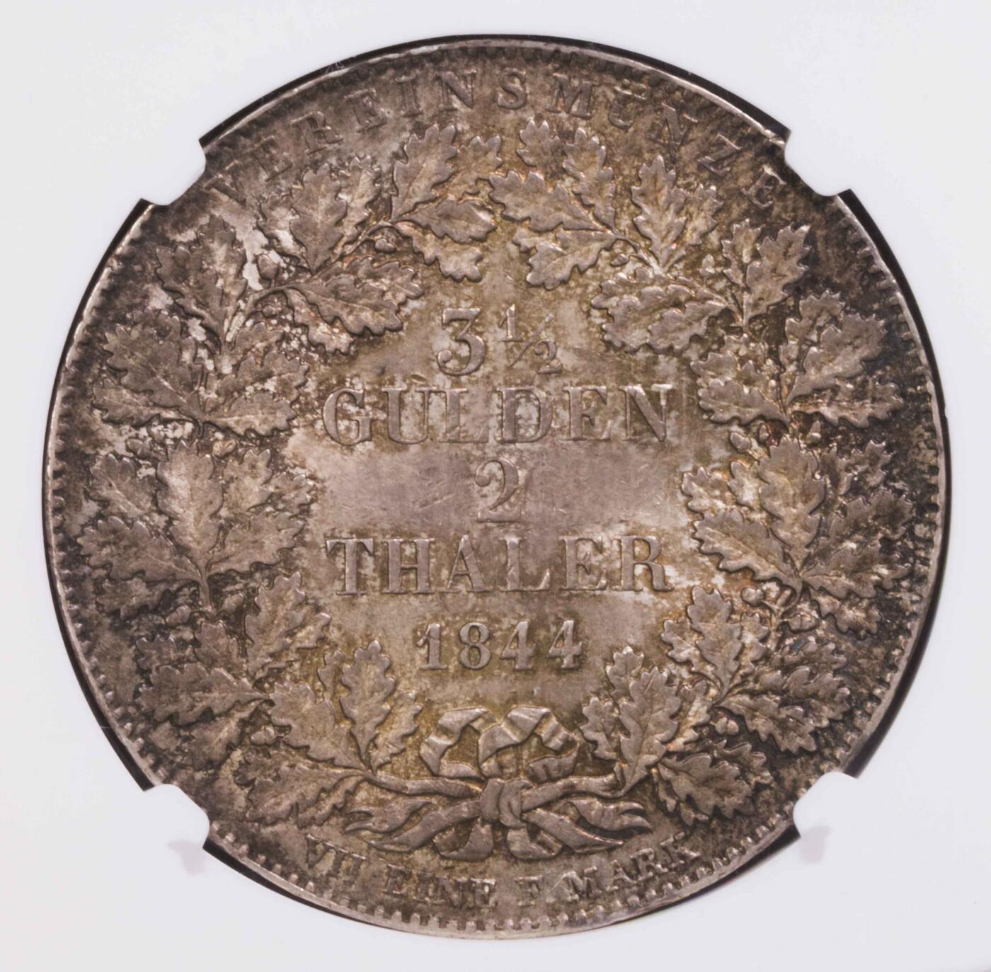 NGC-MS64 1844法兰克福鹰徽2泰勒大银币 亚军老包浆