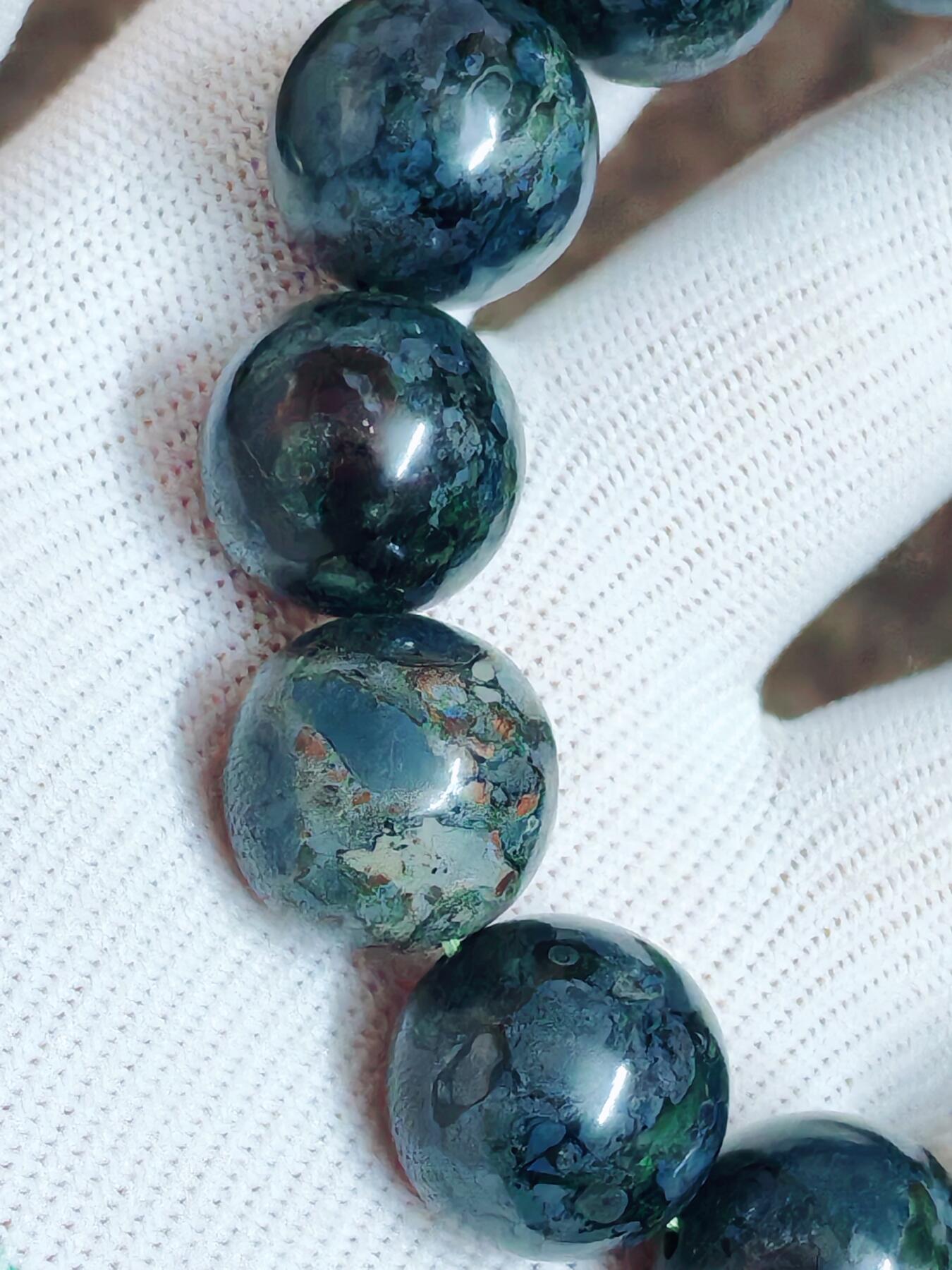 精品画面石经典稀有蓝莓星斑球粒手串(22044)尺寸18mm13颗113克
