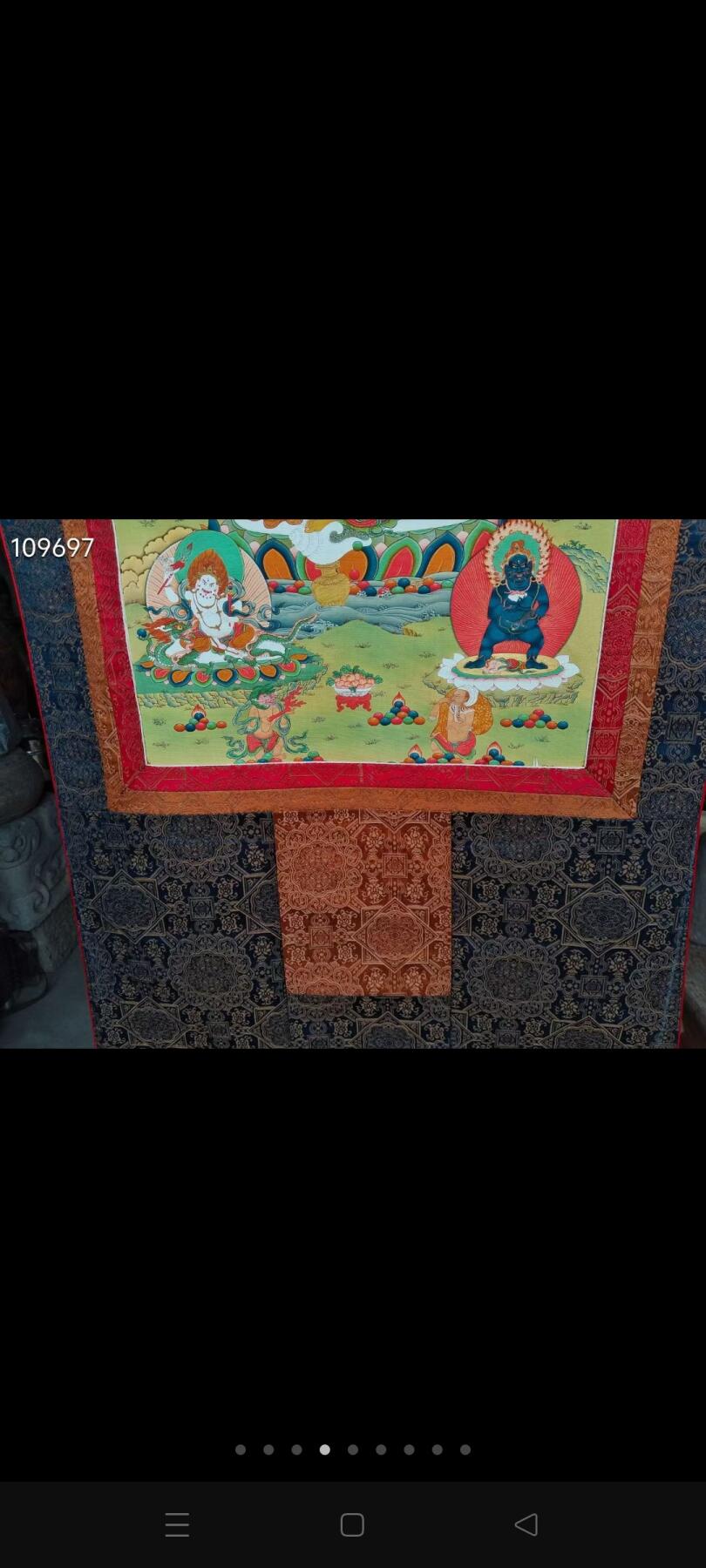 刺绣挂屏 老唐卡 画心五方财神 完整全品