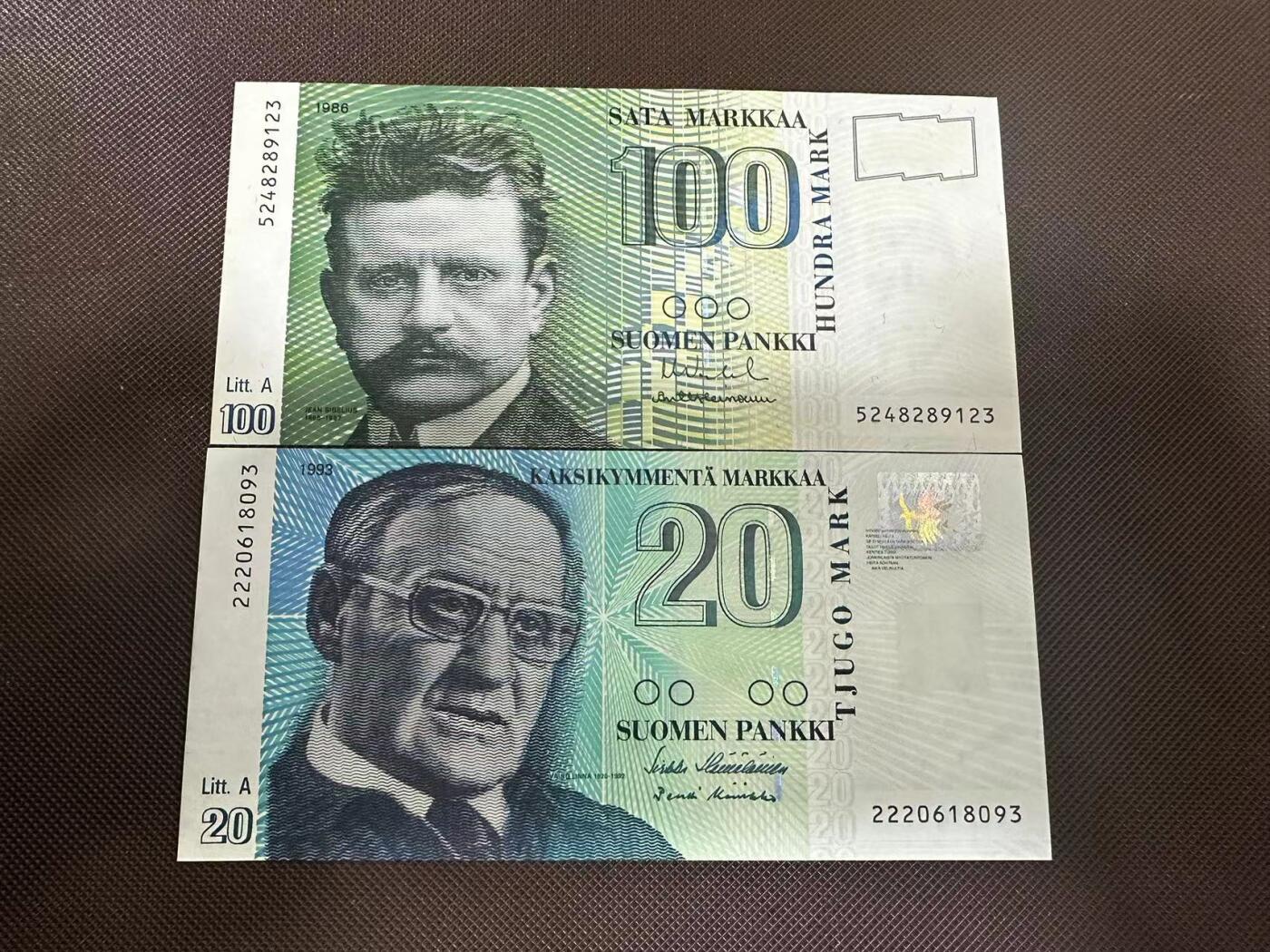 喜羊羊钱币收藏2025第8期(普品场) 芬兰1986-1993年 芬兰20-100unc 其中20为无47