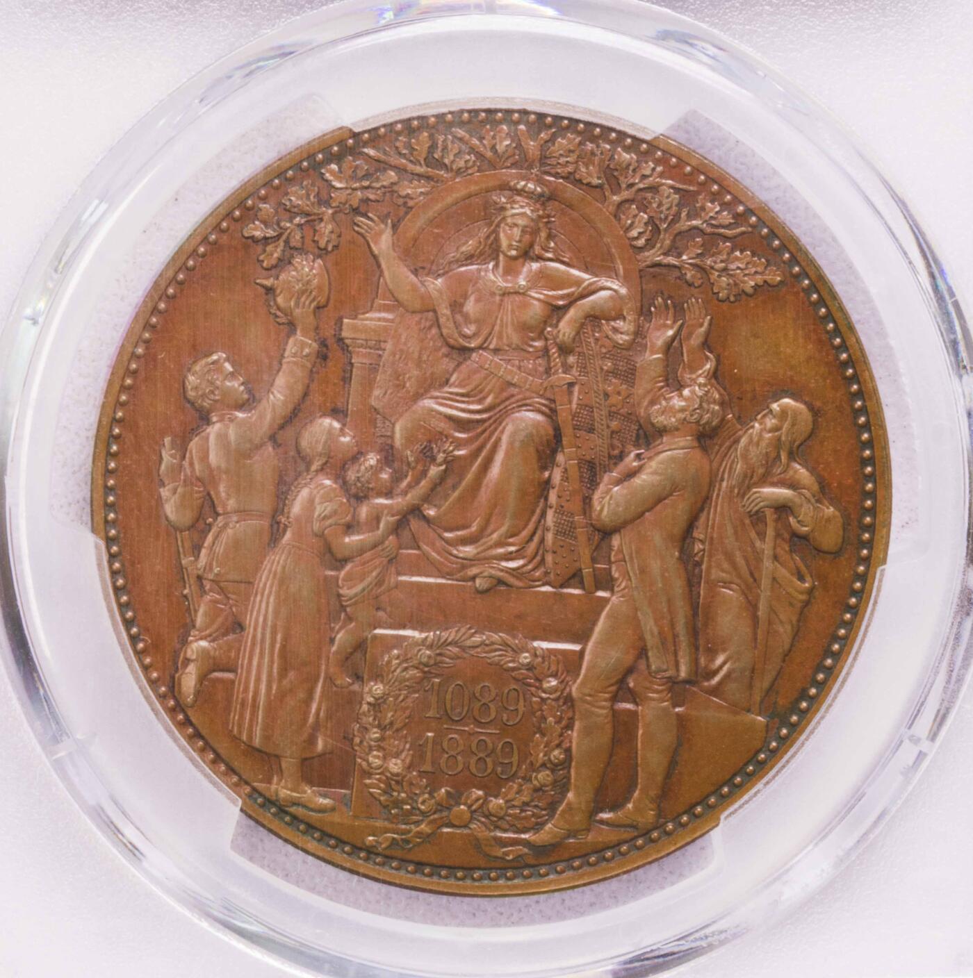 PCGS-SP65BN 1889萨克森韦庭王朝五马克铜样