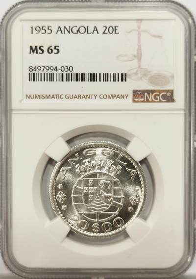 博洋堂世界钱币拍卖第134期（全场包邮） - NGC MS65 葡属安哥拉1955年20埃斯库多银币 光感强烈 高分好品