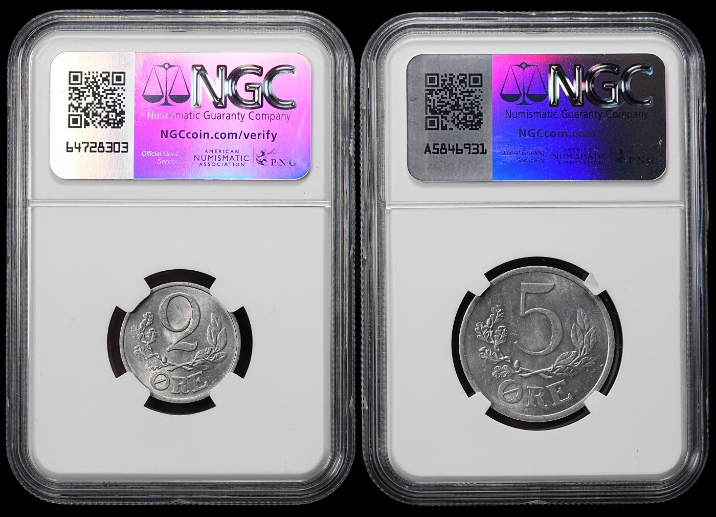 修遠堂世界钱币第八十期 NGC评级 1941年德占丹麦2，5欧尔铝币