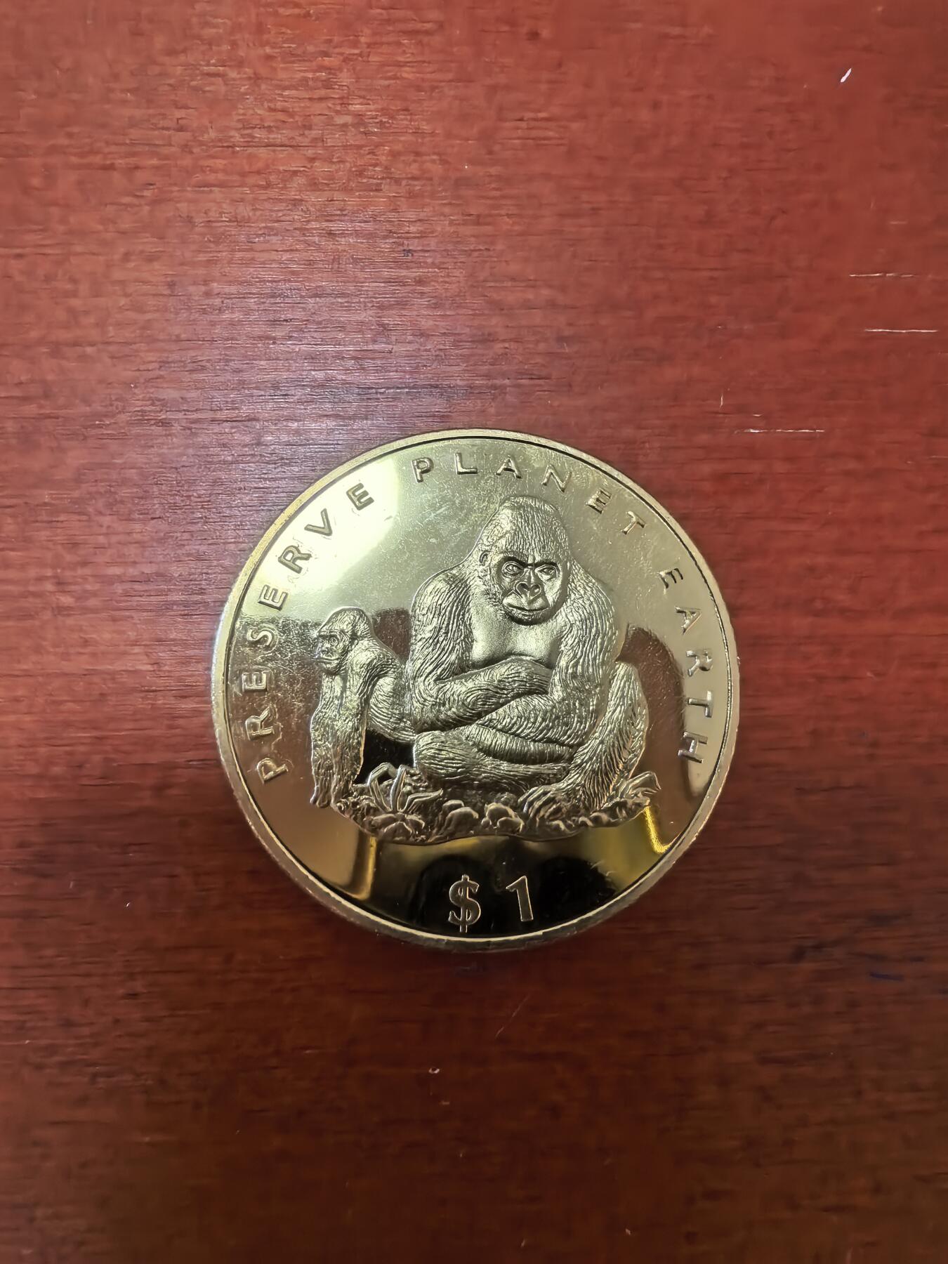 长老汇蛇年精选第三十四场拍卖 1994利比里亚大猩猩1元镀金铜镍币
